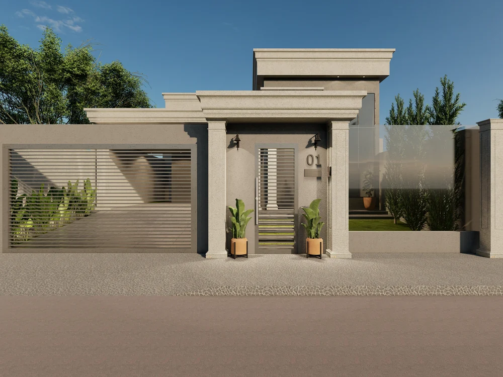 Casa térrea de 180 m² com muro alto e portão de correr